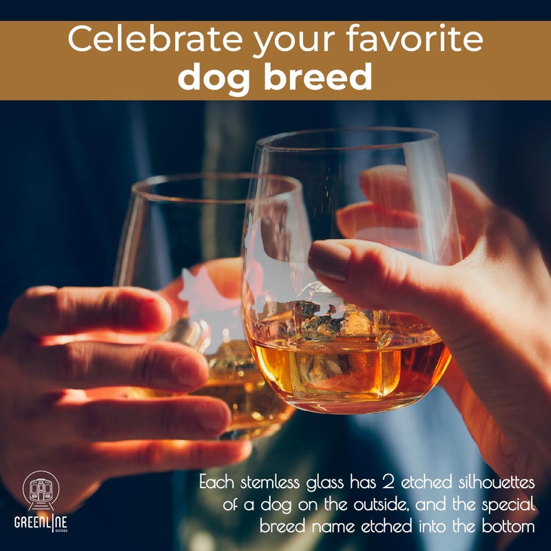 GreenLine Goods Corgi Stemless Wine Glasses (Set of 2) | Unique Gift for Dog Lovers | Hand Etched with Breed Name on Bottom - Image 2